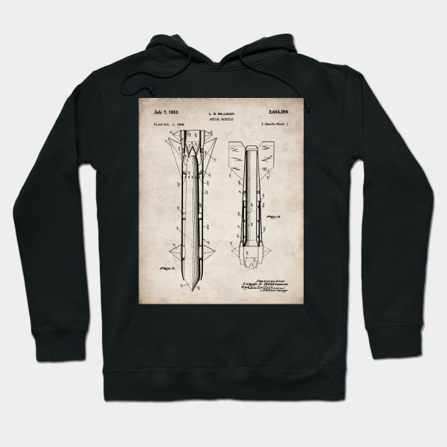 Army Aerial Missile Patent - Military Veteran Army Fan Art - Antique Hoodie by patentpress